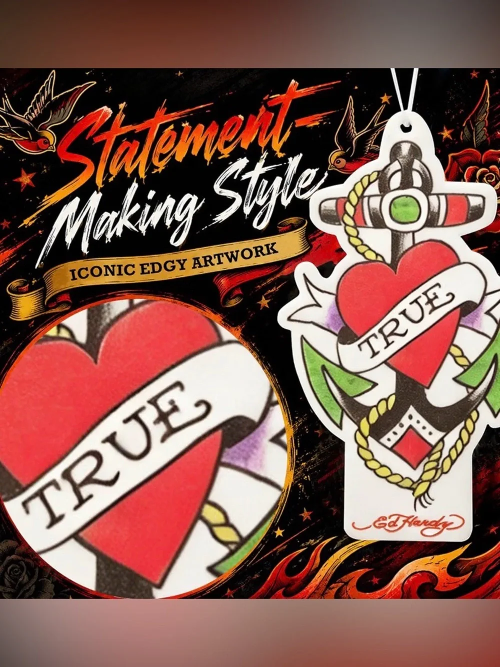 Ed Hardy Red & Green Anchor Heart Hanging Air Freshener